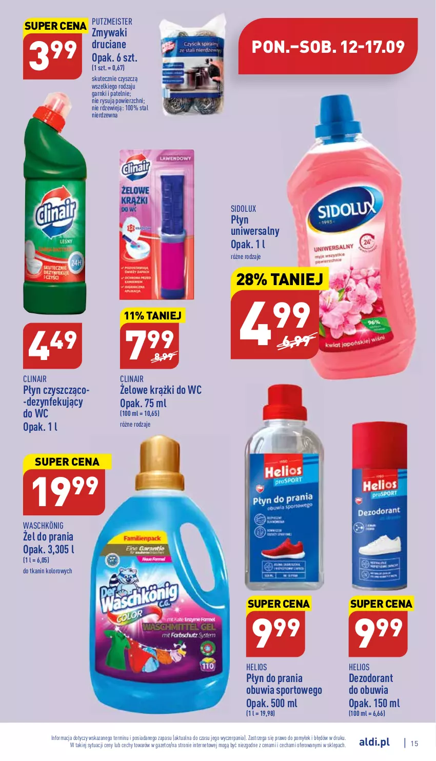 Gazetka promocyjna Aldi - Katalog spożywczy - ważna 12.09 do 17.09.2022 - strona 15 - produkty: Clin, Dezodorant, Helio, König, Płyn do prania, Por, Putzmeister, Sidolux, Sport