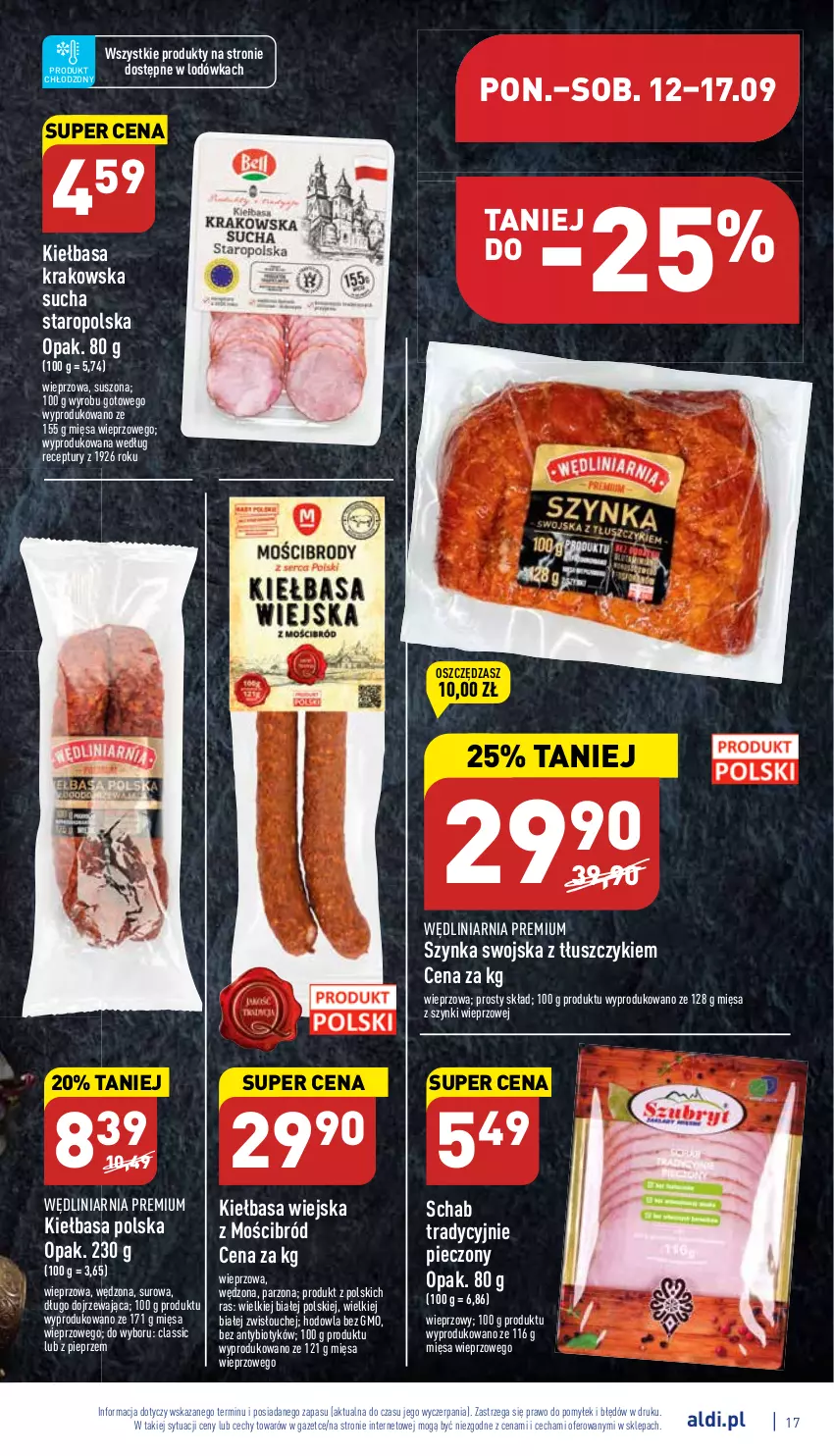 Gazetka promocyjna Aldi - Katalog spożywczy - ważna 12.09 do 17.09.2022 - strona 17 - produkty: Kiełbasa, Kiełbasa krakowska, Kiełbasa wiejska, Lodówka, Piec, Pieprz, Szynka