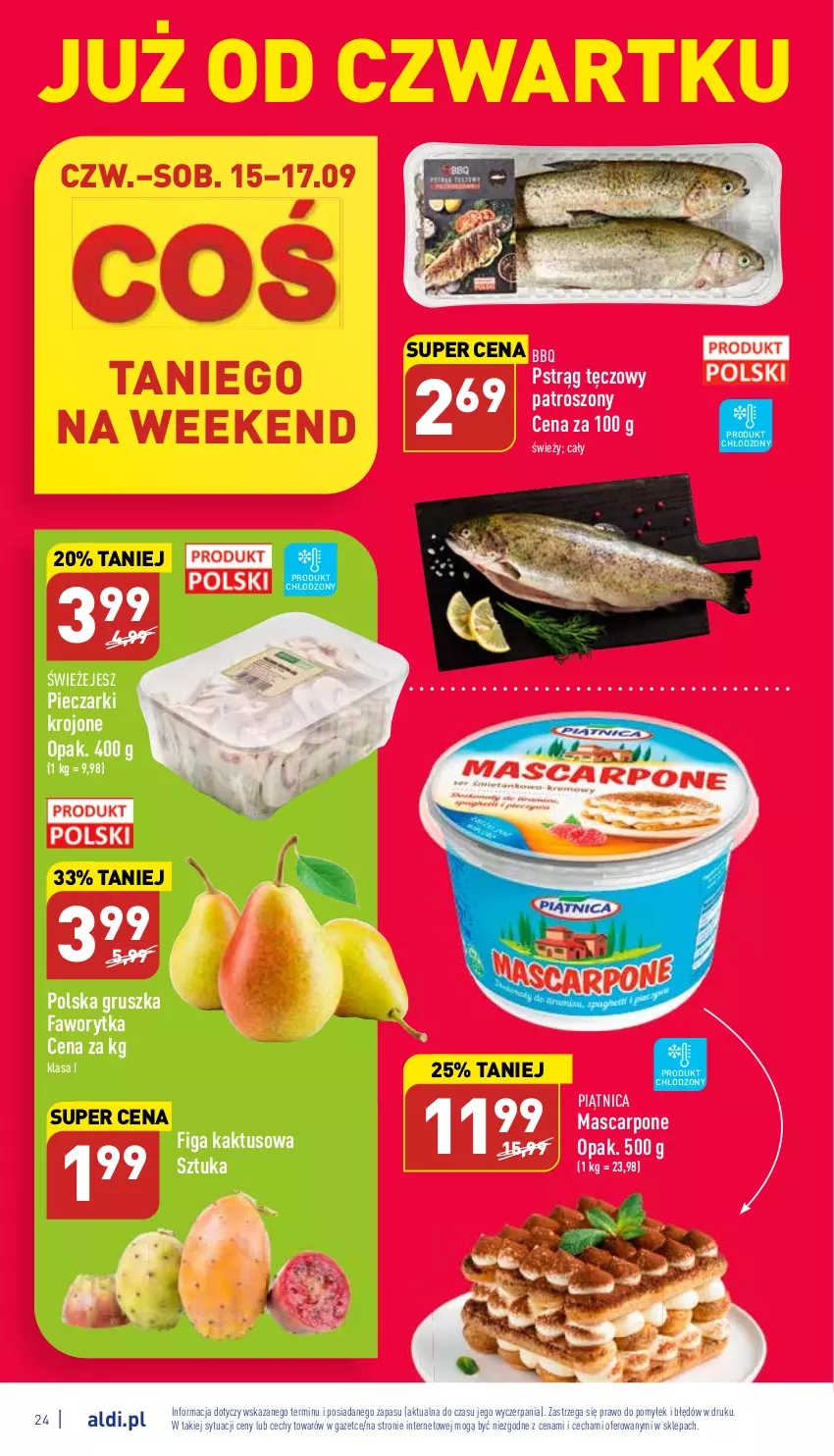 Gazetka promocyjna Aldi - Katalog spożywczy - ważna 12.09 do 17.09.2022 - strona 24 - produkty: Fa, Kaktus, Mascarpone, Piątnica, Piec, Pieczarki krojone, Pstrąg, Pstrąg tęczowy