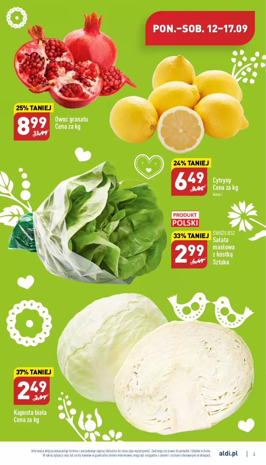 Gazetka promocyjna Aldi - Katalog spożywczy - ważna 12.09 do 17.09.2022 - strona 3 - produkty: Cytryny, Gra, Granat, Masło, Sałat, Sałata masłowa