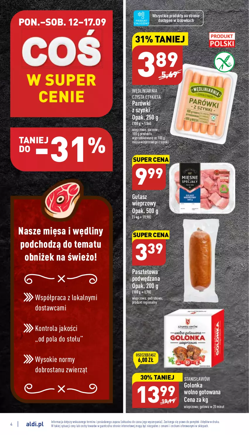 Gazetka promocyjna Aldi - Katalog spożywczy - ważna 12.09 do 17.09.2022 - strona 4 - produkty: Lodówka, Parówki, Parówki z szynki, Pasztet, Sok