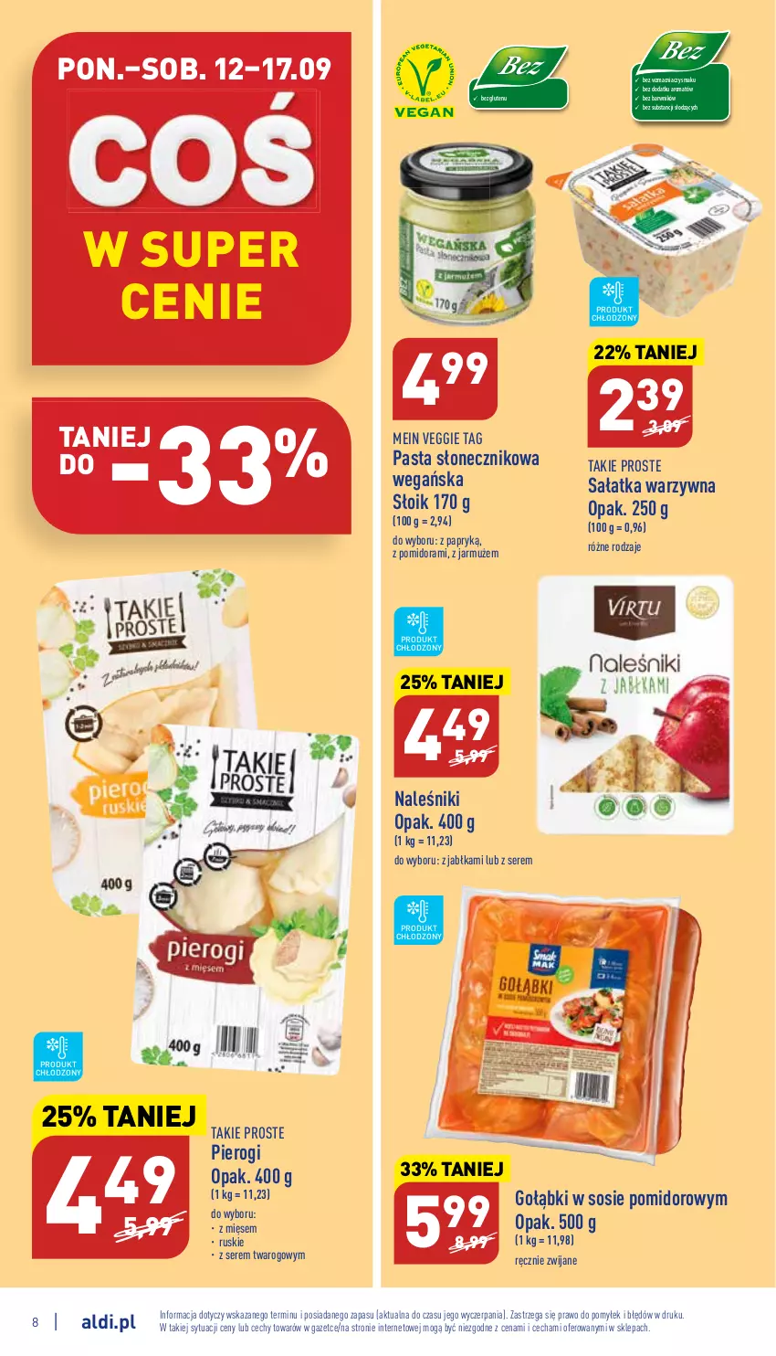 Gazetka promocyjna Aldi - Katalog spożywczy - ważna 12.09 do 17.09.2022 - strona 8 - produkty: Jabłka, Jarmuż, Naleśniki, Pierogi, Sałat, Sałatka, Sałatka warzywna, Ser, Sos