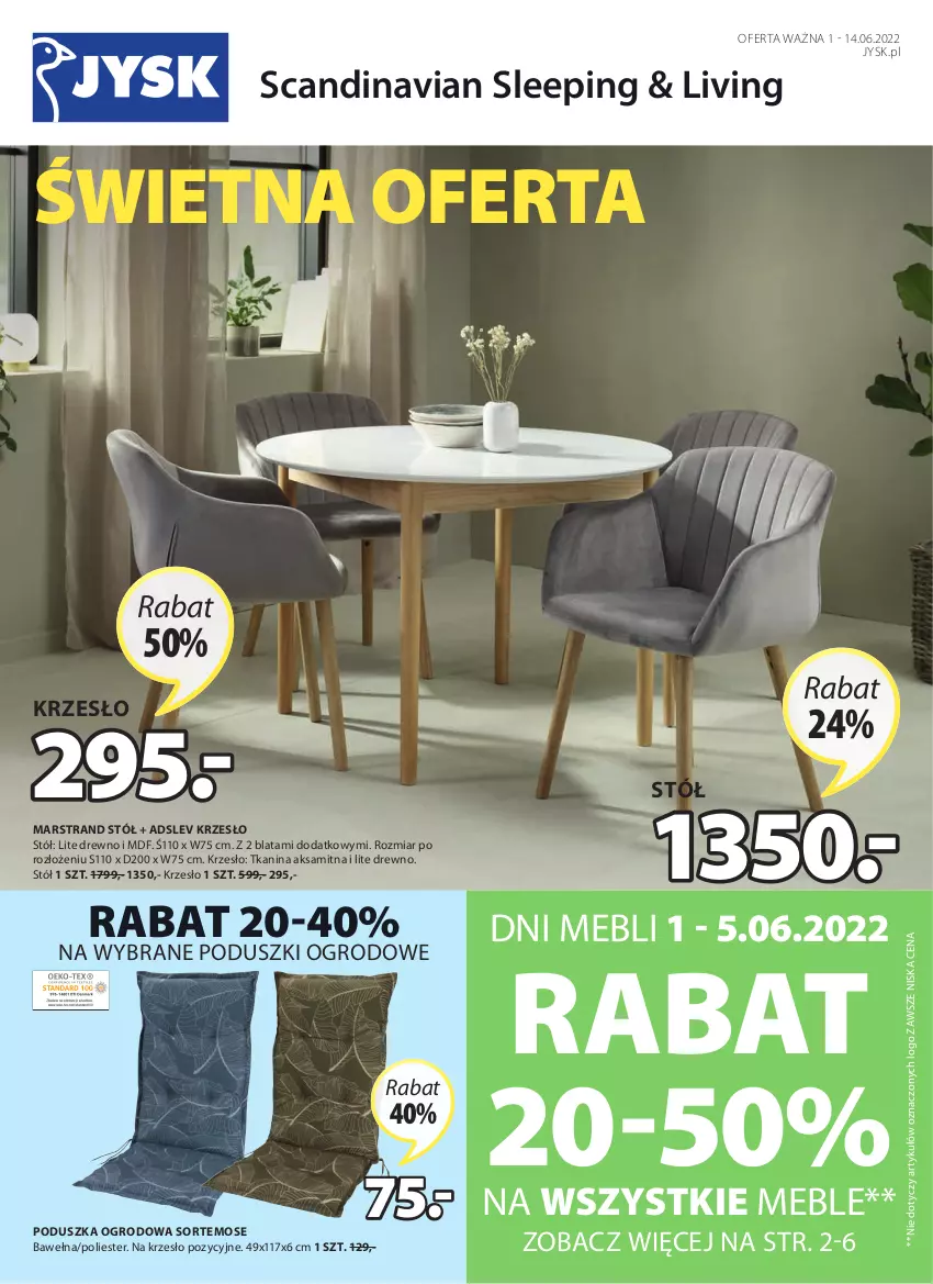 Gazetka promocyjna Jysk - Oferta tygodnia - ważna 01.06 do 14.06.2022 - strona 2 - produkty: Aksam, Krzesło, Mars, Meble, Poduszka, Stół, Tran, Wełna