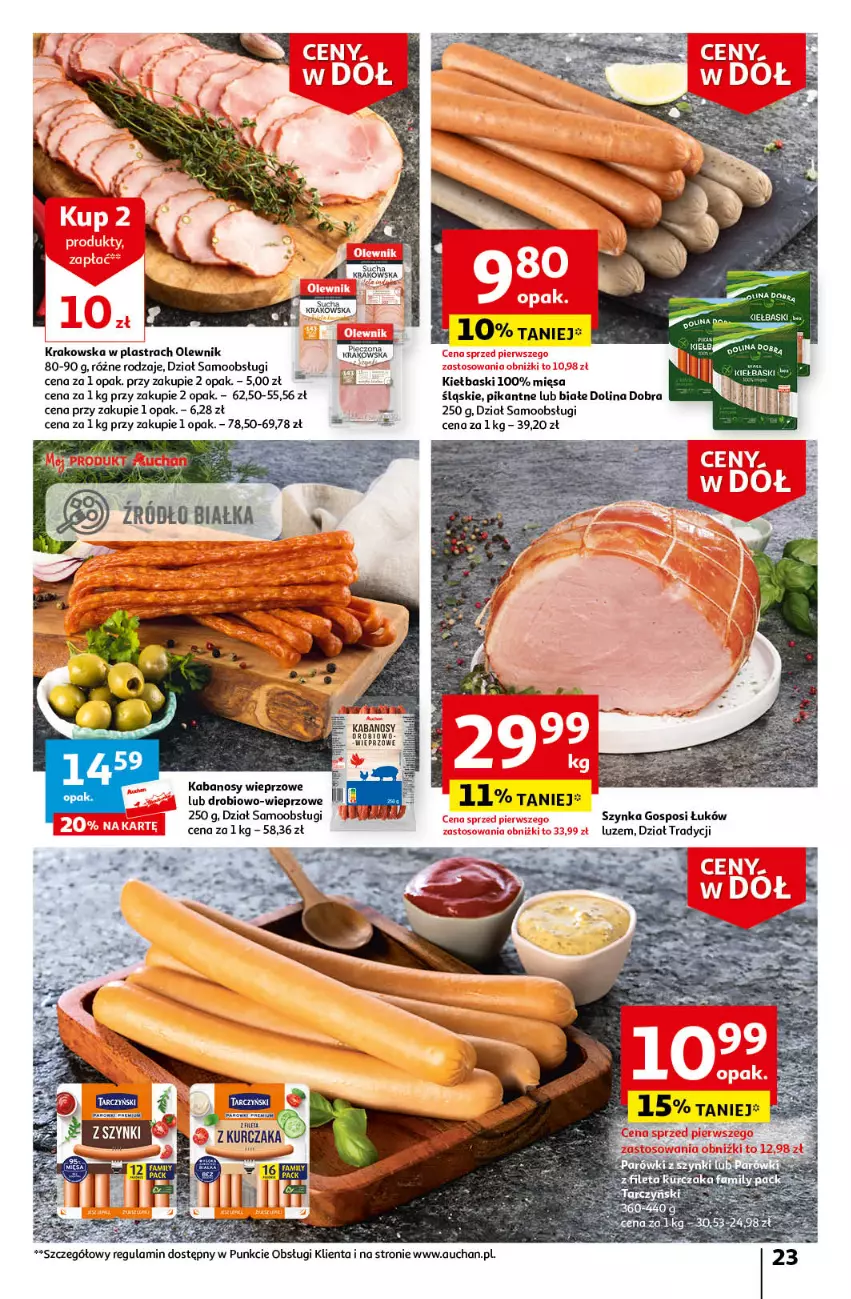 Gazetka promocyjna Auchan - Gazetka Ceny w dół Część 3 Hipermarket Auchan - ważna 18.01 do 24.01.2024 - strona 23 - produkty: Kabanos, Olewnik, Parówki, Szynka, Tarczyński