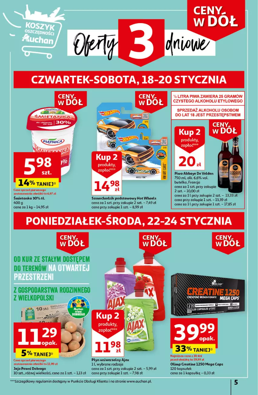 Gazetka promocyjna Auchan - Gazetka Ceny w dół Część 3 Hipermarket Auchan - ważna 18.01 do 24.01.2024 - strona 5 - produkty: Ajax, Chodzik, Gra, Hot Wheels, Jaja, Piwa, Piwo