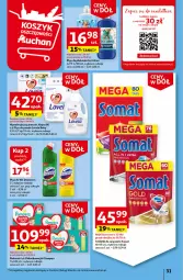 Gazetka promocyjna Auchan - Gazetka Ceny w dół Część 3 Hipermarket Auchan - Gazetka - ważna od 24.01 do 24.01.2024 - strona 31 - produkty: Płyn do prania, Coccolino, Pampers, Lovela, Tablet, Majtki, Płyn do płukania, Somat, Pieluchomajtki, Zmywarki, Hipoalergiczny proszek, Tabletki do zmywarki