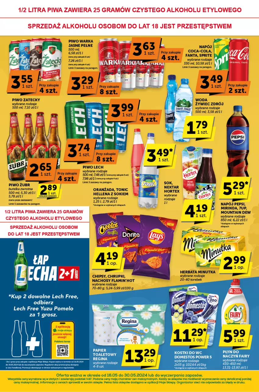 Gazetka promocyjna ABC - ważna 16.05 do 30.05.2024 - strona 4 - produkty: 7up, Chipsy, Chrupki, Coca-Cola, Domestos, Fa, Fairy, Fanta, Hellena, Herbata, Mirinda, Napój, Oranżada, Pepsi, Piwo, Pomelo, Sok, Sprite, Tera, Warka, Woda