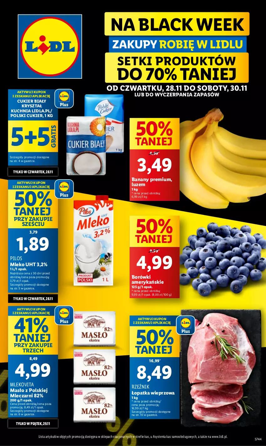 Gazetka promocyjna Lidl - GAZETKA - ważna 28.11 do 30.11.2024 - strona 1 - produkty: Banany, Cukier, Gra, Kuchnia, Lack, Masło, Mleko, Mlekovita, Pilos