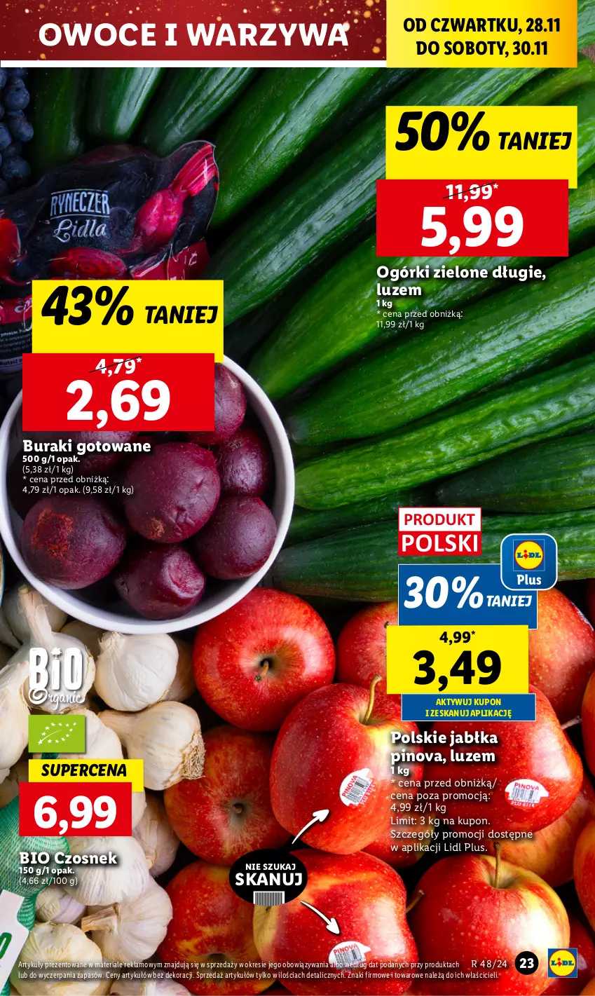 Gazetka promocyjna Lidl - GAZETKA - ważna 28.11 do 30.11.2024 - strona 23 - produkty: Buraki, Czosnek, Jabłka, Owoce, Warzywa