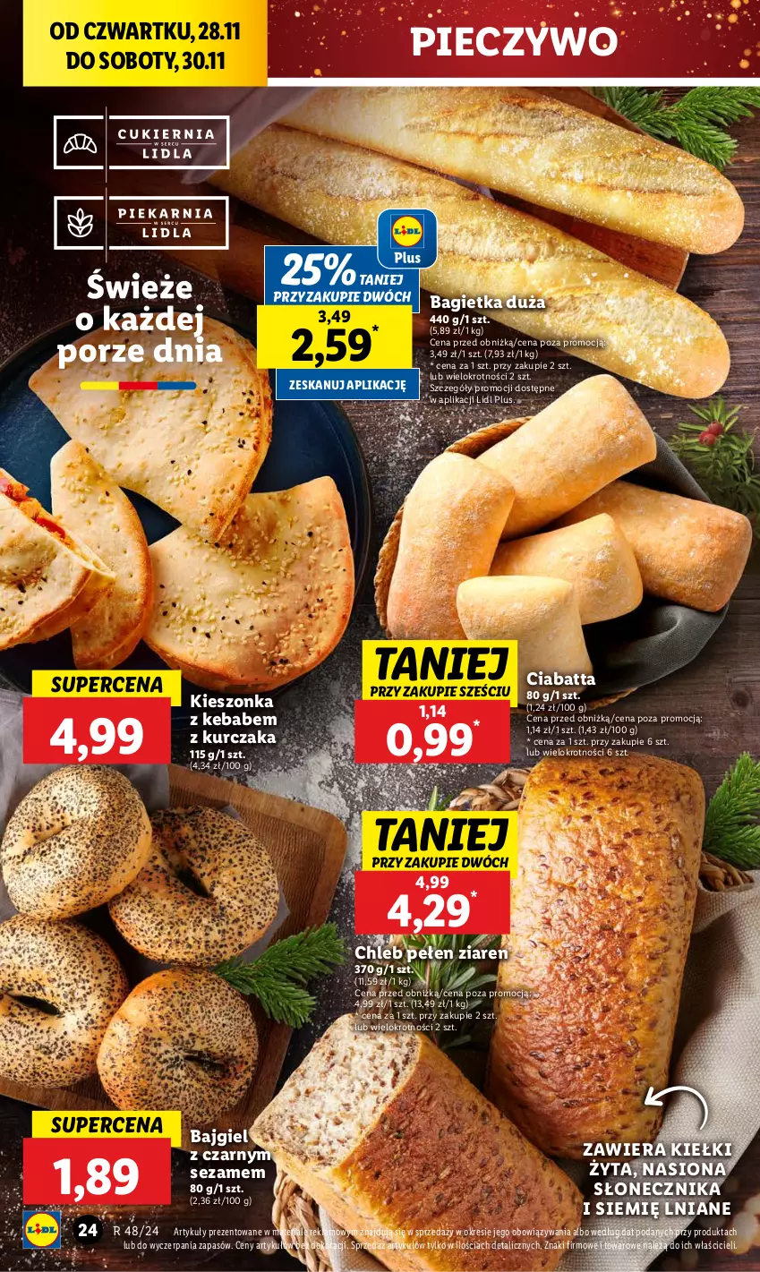 Gazetka promocyjna Lidl - GAZETKA - ważna 28.11 do 30.11.2024 - strona 24 - produkty: Bagietka, Chleb, Ciabatta, Kebab, Kiełki, Kurczak, Piec, Pieczywo, Sezam