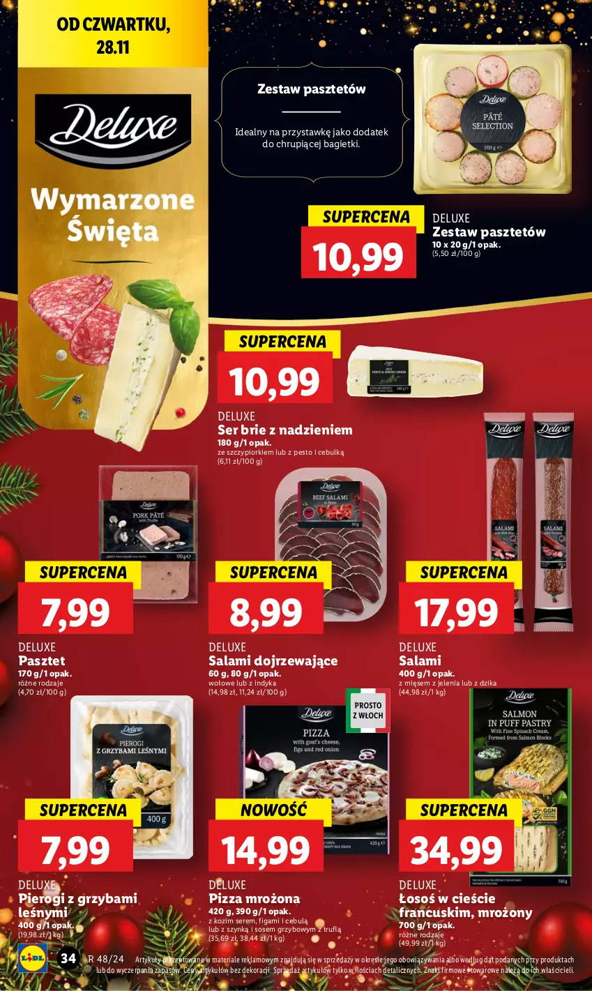 Gazetka promocyjna Lidl - GAZETKA - ważna 28.11 do 30.11.2024 - strona 34 - produkty: Brie, Pasztet, Pesto, Pierogi, Pizza, Salami, Ser, Sos