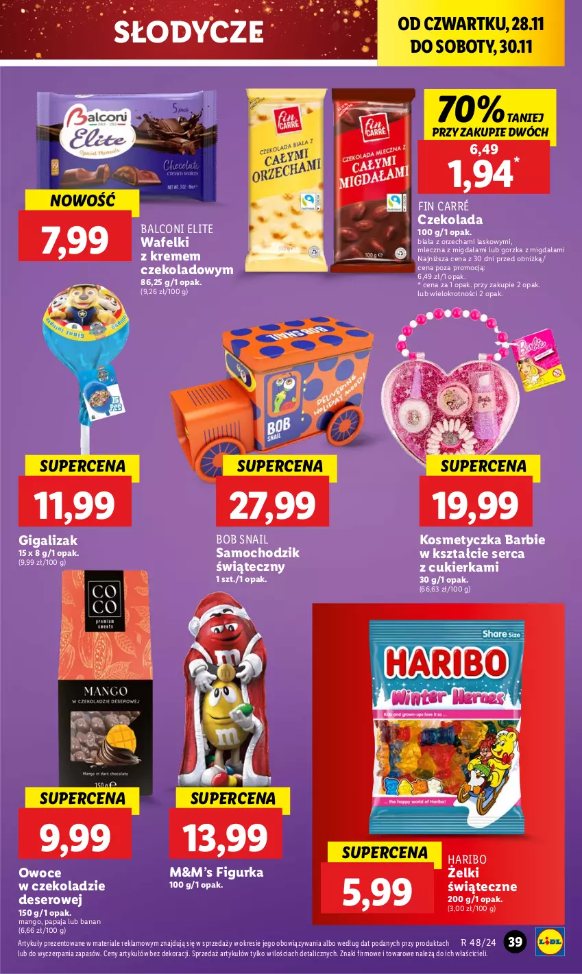 Gazetka promocyjna Lidl - GAZETKA - ważna 28.11 do 30.11.2024 - strona 39 - produkty: Alcon, Barbie, Chodzik, Cukier, Czekolada, Deser, Haribo, Kosmetyczka, Mango, Owoce, Papaja, Ser