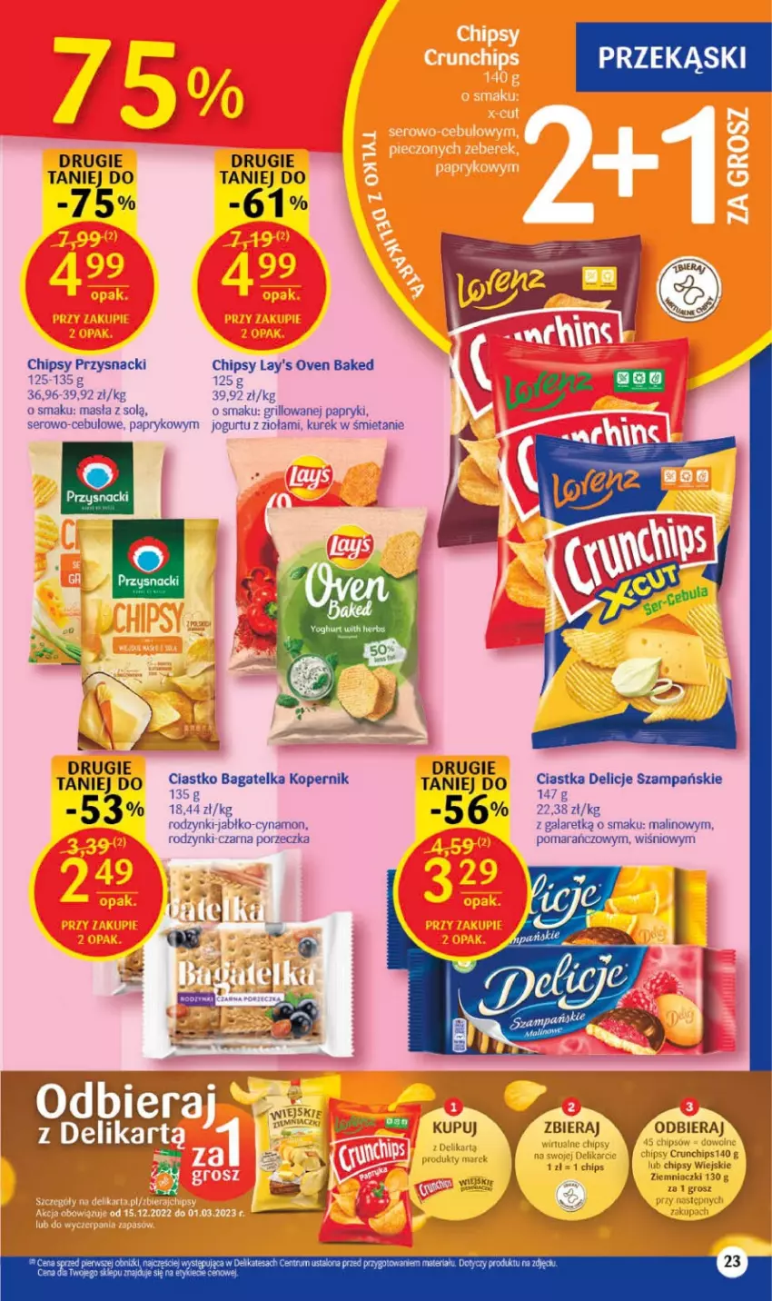 Gazetka promocyjna Delikatesy Centrum - Gazetka DC08 - ważna 23.02 do 01.03.2023 - strona 23 - produkty: Chipsy, Ciastka, Delicje, Gala, Grill, Jogurt, O Bag, Por, Przysnacki, Rodzynki, Ser