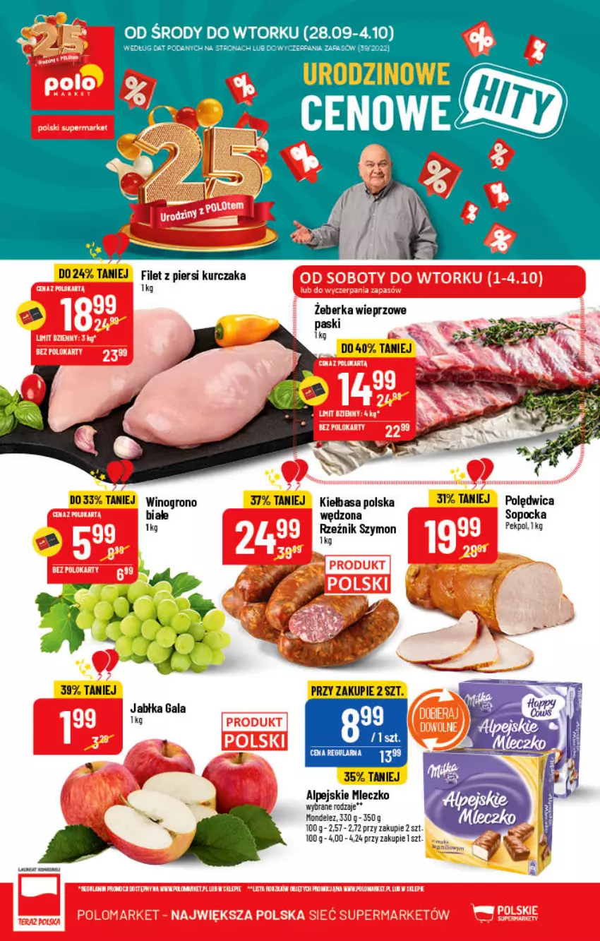 Gazetka promocyjna PoloMarket - Gazetka pomocyjna - ważna 28.09 do 04.10.2022 - strona 1 - produkty: Filet z piersi kurczaka, Kiełbasa, Kurczak, Mleczko, Polędwica, Wino