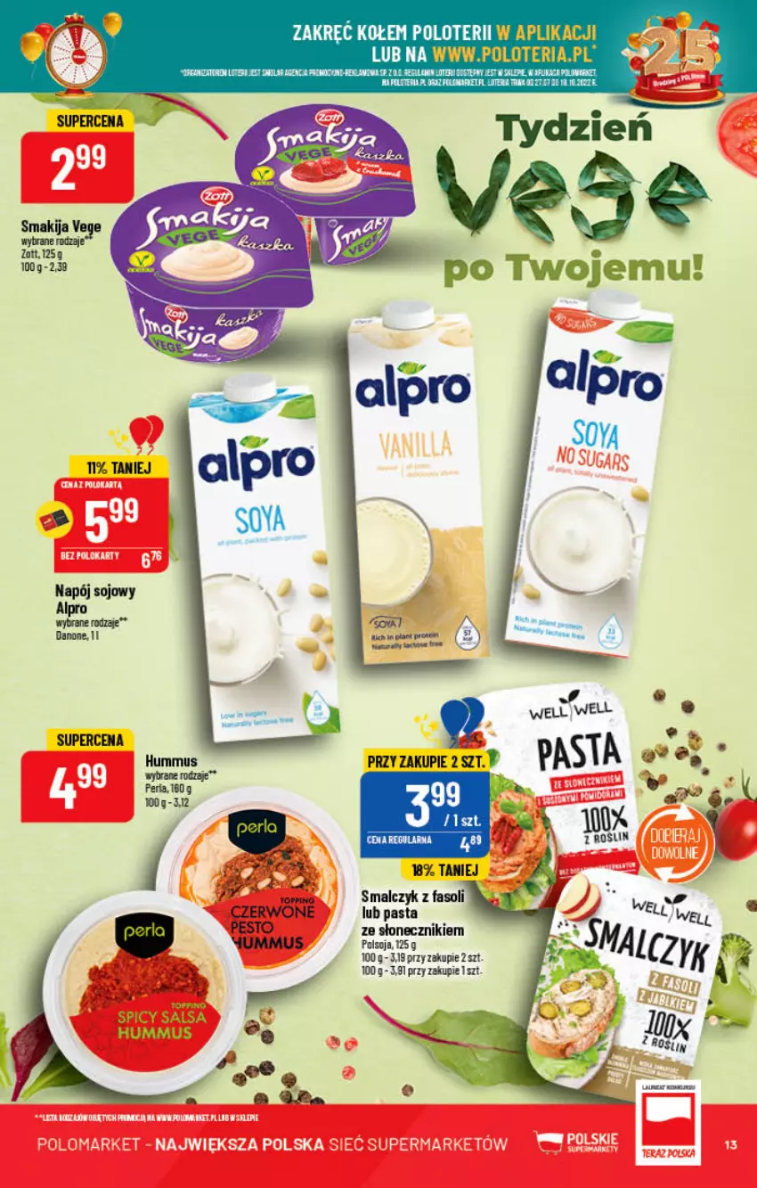 Gazetka promocyjna PoloMarket - Gazetka pomocyjna - ważna 28.09 do 04.10.2022 - strona 13 - produkty: Alpro, Danone, Fa, Hummus, Mus, Napój, Pesto, Smakija