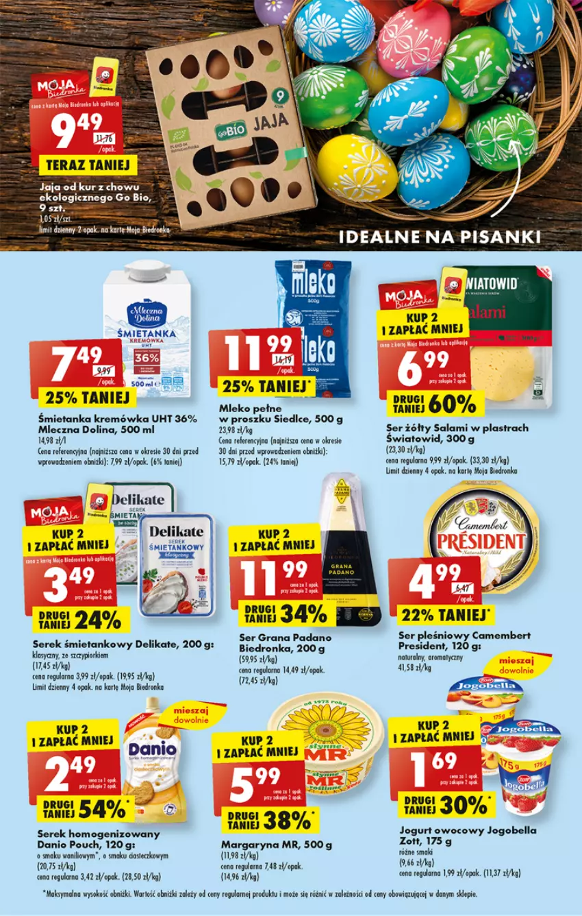 Gazetka promocyjna Biedronka - ważna 03.04 do 08.04.2023 - strona 25 - produkty: Bell, Bella, Camembert, Danio, Dron, Gra, Jogobella, Kremówka, Margaryna, Mleko, Salami, Sanki, Ser, Ser pleśniowy, Serek, Serek homogenizowany, Sok, Tera