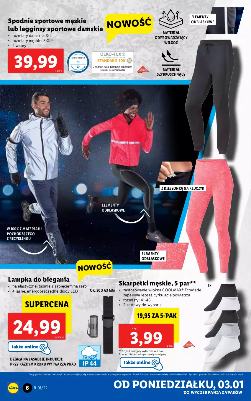 Gazetka promocyjna Lidl - GAZETKA - ważna 03.01 do 09.01.2022 - strona 6 - produkty: Gin, Karp, Legginsy, LG, Olma, Por, Skarpetki, Spodnie, Spodnie sportowe, Sport