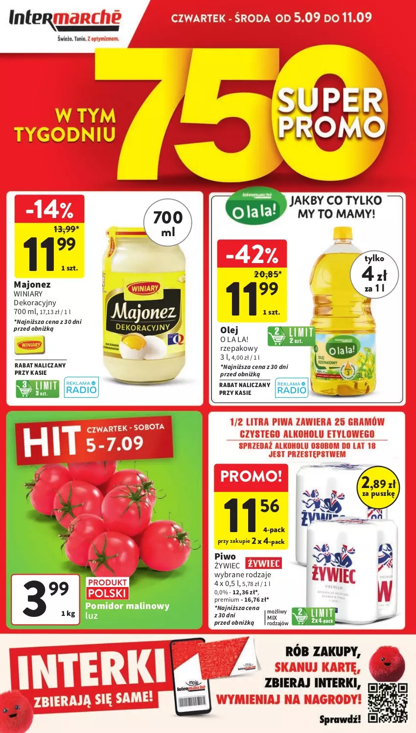 Gazetka promocyjna Intermarche - Gazetka Intermarche - ważna 05.09 do 11.09.2024 - strona 1 - produkty: Majonez, Olej, Piwo, Pomidor malinowy, Winiary