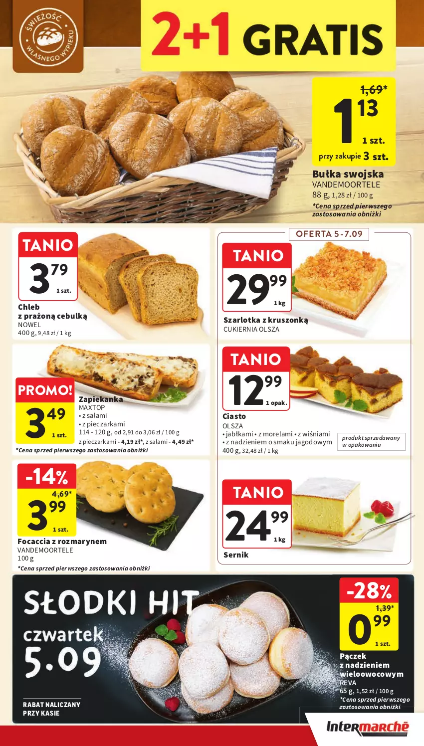 Gazetka promocyjna Intermarche - Gazetka Intermarche - ważna 05.09 do 11.09.2024 - strona 11 - produkty: Bułka, Chleb, Cukier, Focaccia, Jabłka, Morela, Pączek, Piec, Pieczarka, Salami, Ser, Szarlotka, Top, Zapiekanka