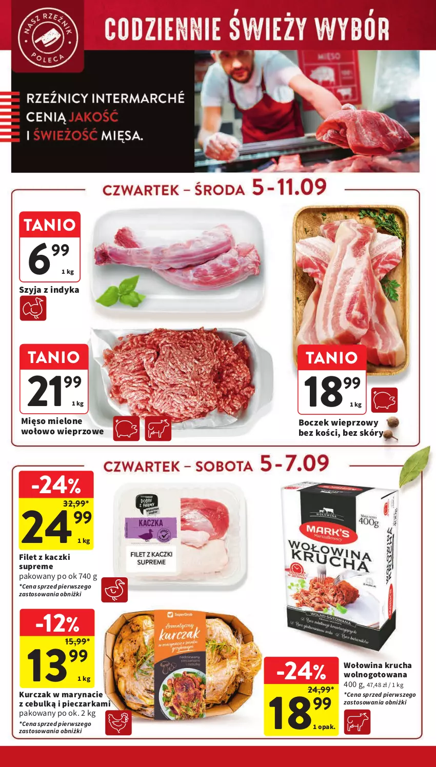 Gazetka promocyjna Intermarche - Gazetka Intermarche - ważna 05.09 do 11.09.2024 - strona 14 - produkty: Boczek, Boczek wieprzowy, Kurczak, Mięso, Mięso mielone, Piec, Pieczarka, Wołowina