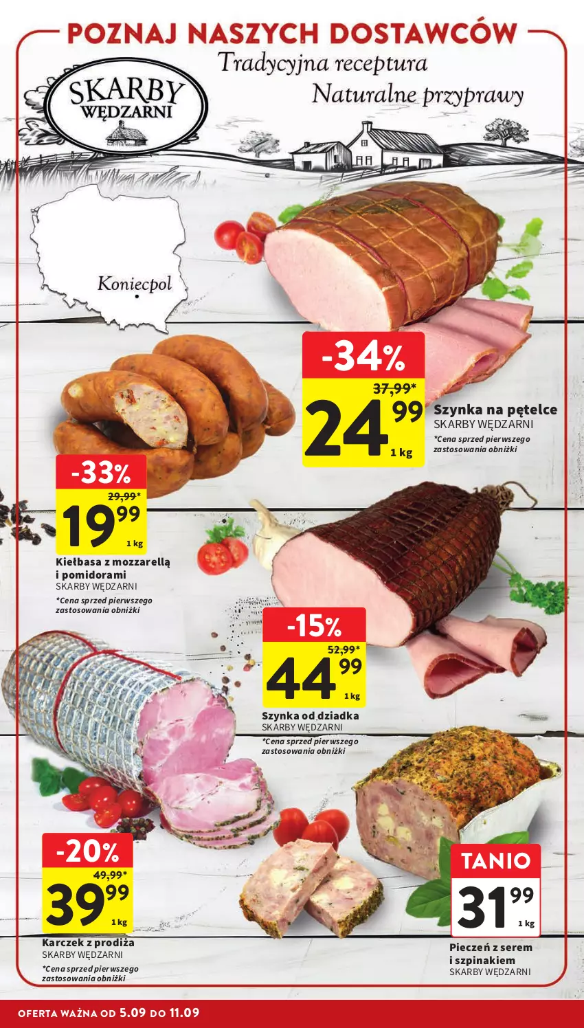 Gazetka promocyjna Intermarche - Gazetka Intermarche - ważna 05.09 do 11.09.2024 - strona 18 - produkty: Kiełbasa, Piec, Ser, Szpinak, Szynka