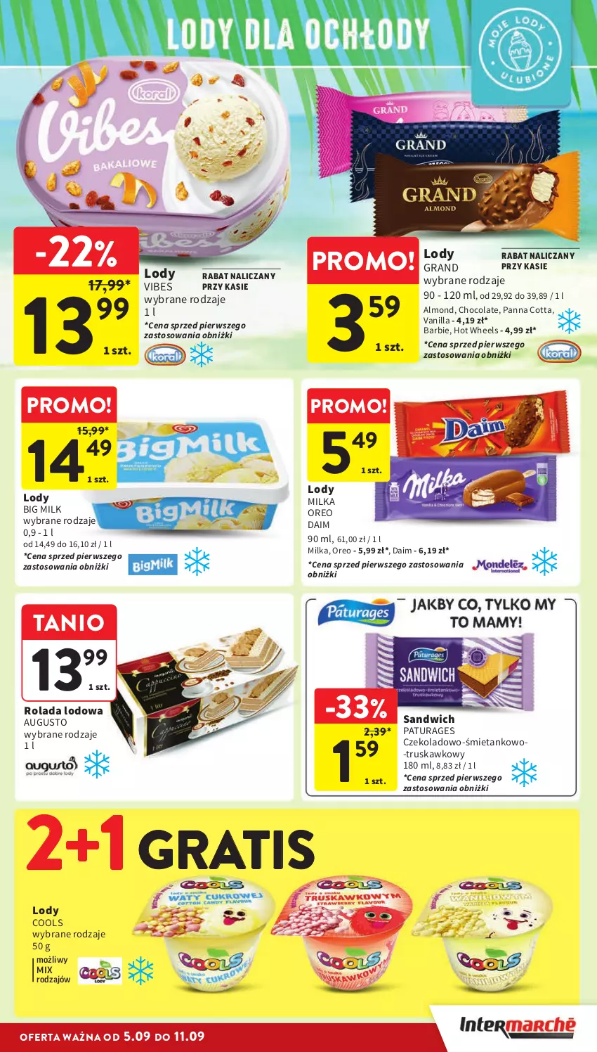 Gazetka promocyjna Intermarche - Gazetka Intermarche - ważna 05.09 do 11.09.2024 - strona 23 - produkty: Barbie, Big Milk, Gra, Hot Wheels, Lody, Milka, Oreo, Panna cotta, Rolada