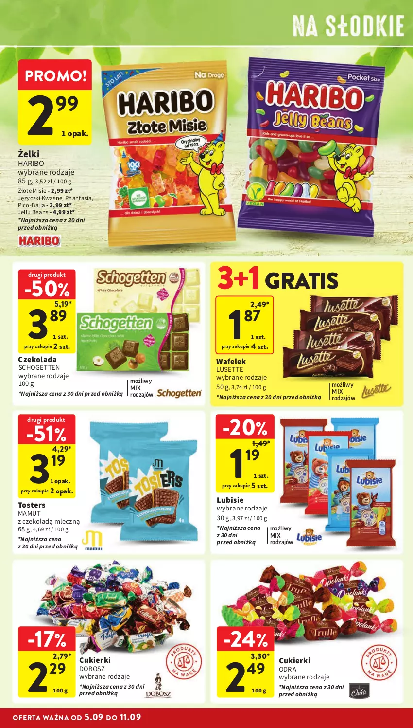 Gazetka promocyjna Intermarche - Gazetka Intermarche - ważna 05.09 do 11.09.2024 - strona 28 - produkty: Cukier, Cukierki, Czekolada, Gra, Haribo, Lubisie, Pico-Balla, Schogetten, Toster, Wafelek