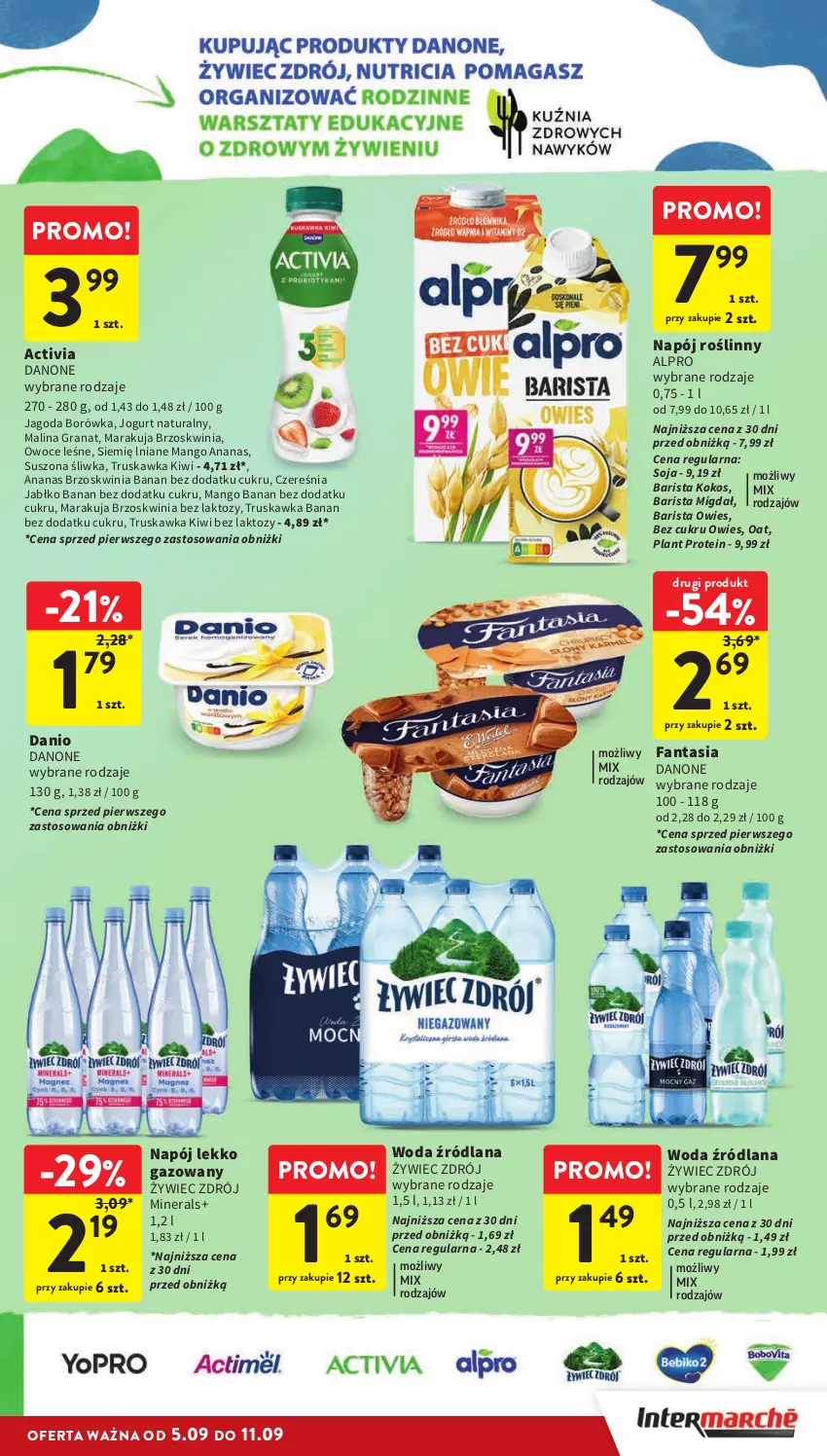 Gazetka promocyjna Intermarche - Gazetka Intermarche - ważna 05.09 do 11.09.2024 - strona 33 - produkty: Activia, Alpro, Ananas, Borówka, Danio, Danone, Fa, Fanta, Gra, Granat, Jogurt, Jogurt naturalny, Kiwi, Kokos, LANA, Mango, Napój, Napój roślinny, Owoce, Woda