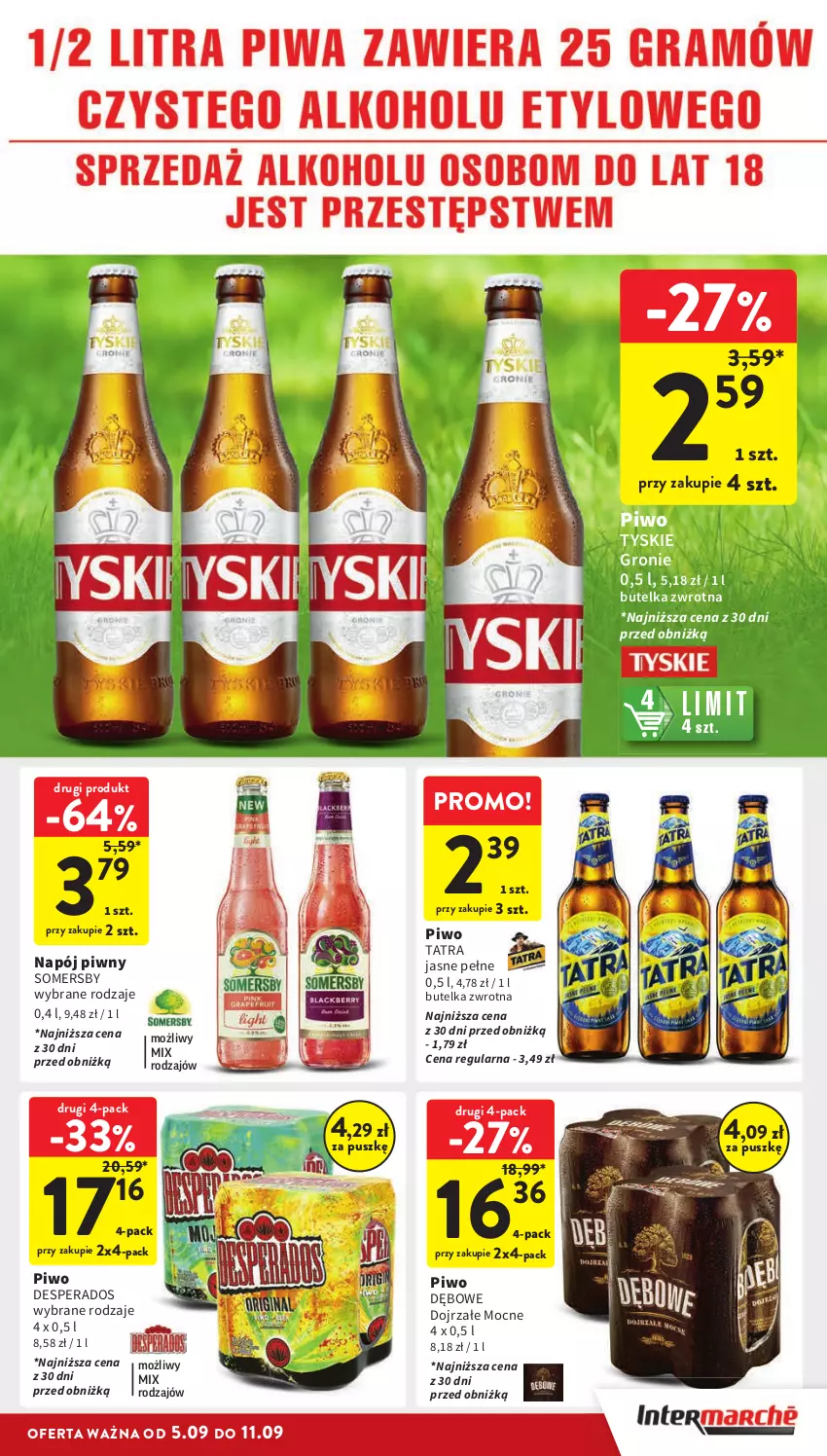 Gazetka promocyjna Intermarche - Gazetka Intermarche - ważna 05.09 do 11.09.2024 - strona 35 - produkty: Desperados, Napój, Piwo, Somersby, Tatra, Tyskie