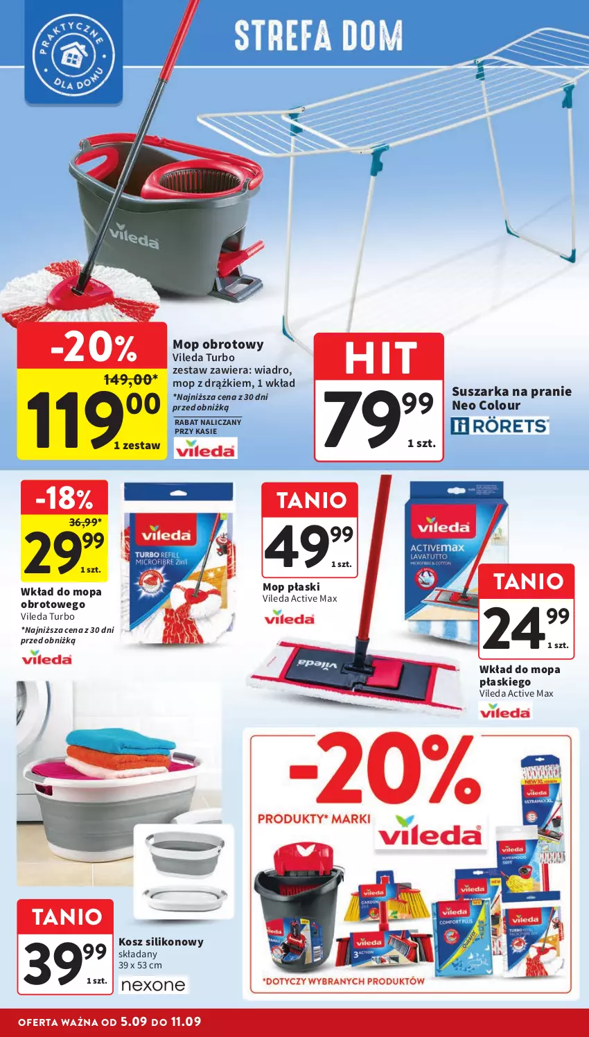 Gazetka promocyjna Intermarche - Gazetka Intermarche - ważna 05.09 do 11.09.2024 - strona 40 - produkty: Kosz, Mop, Suszarka, Suszarka na pranie, Vileda, Wiadro, Wkład do mopa