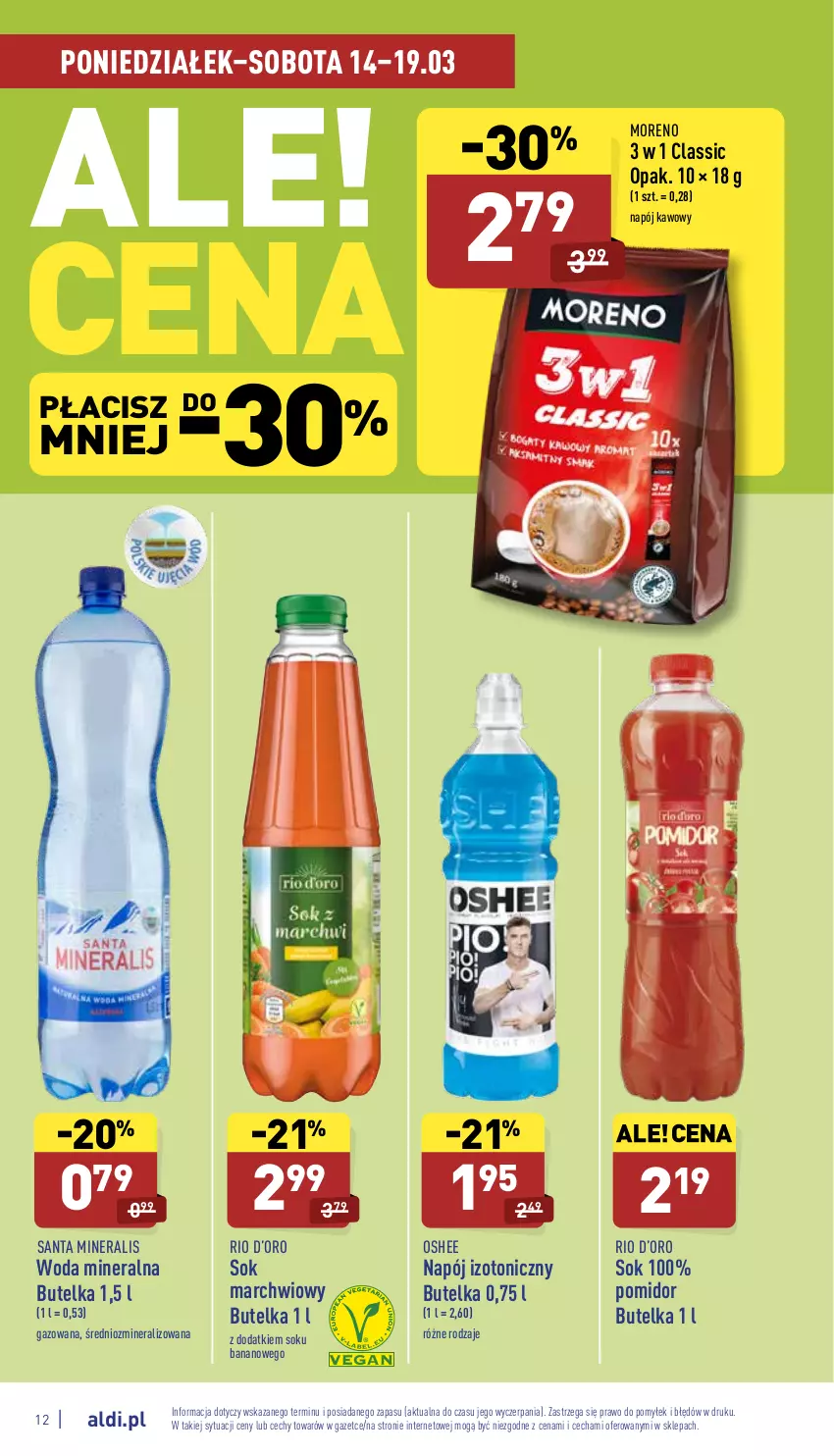 Gazetka promocyjna Aldi - Pełny katalog - ważna 14.03 do 19.03.2022 - strona 12 - produkty: Napój, Napój izotoniczny, Oshee, Sok, Woda, Woda mineralna