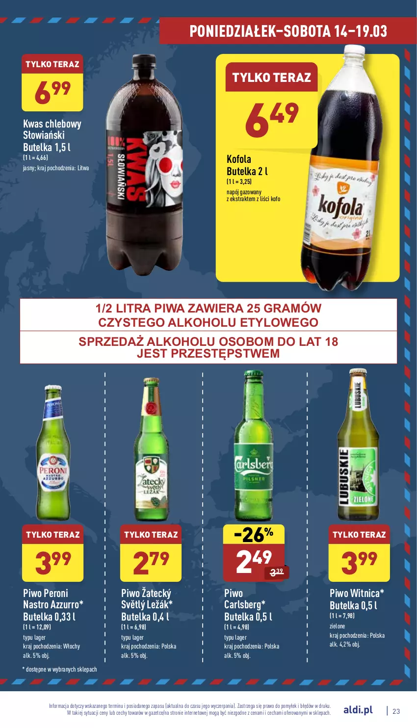 Gazetka promocyjna Aldi - Pełny katalog - ważna 14.03 do 19.03.2022 - strona 23 - produkty: Carlsberg, Chleb, Gra, Napój, Napój gazowany, Piwa, Piwo, Tera