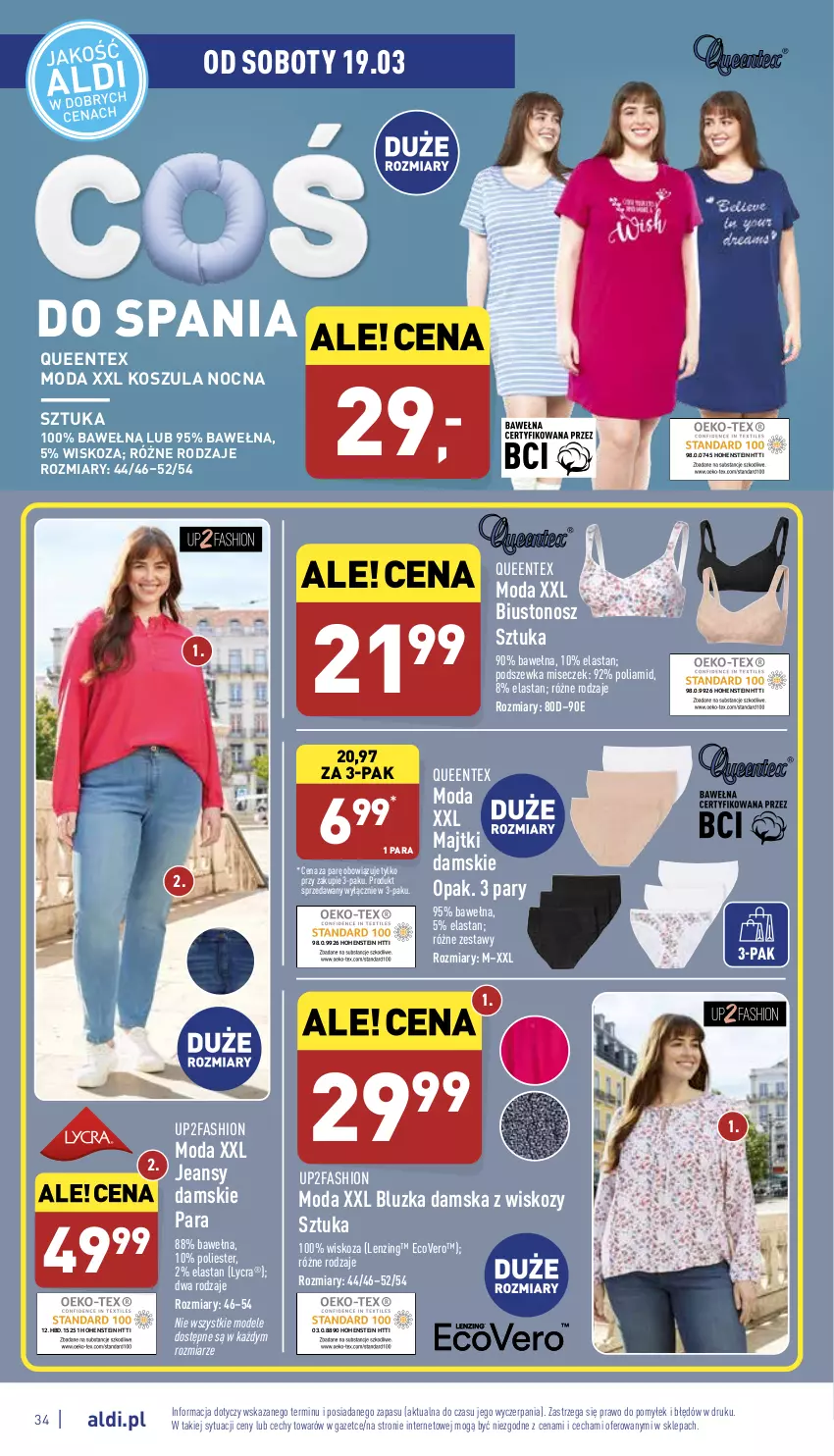 Gazetka promocyjna Aldi - Pełny katalog - ważna 14.03 do 19.03.2022 - strona 34 - produkty: Biustonosz, Fa, Kosz, Koszula, Koszula nocna, Majtki, Moda, Queentex, Wełna