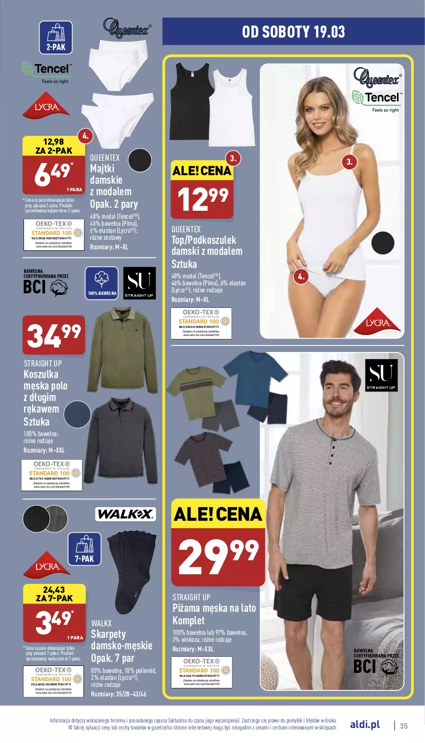 Gazetka promocyjna Aldi - Pełny katalog - ważna 14.03 do 19.03.2022 - strona 35 - produkty: Karp, Kosz, Koszulka, Majtki, Moda, Piżama, Podkoszulek, Queentex, Top, Wełna