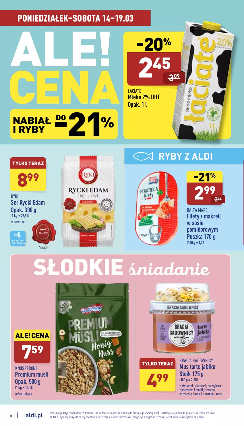 Gazetka promocyjna Aldi - Pełny katalog - ważna 14.03 do 19.03.2022 - strona 6 - produkty: Balta Mare, Edam, Gres, Kawa, Mango, Mleko, Mus, Por, Rycki Edam, Ser, Sos, Tera