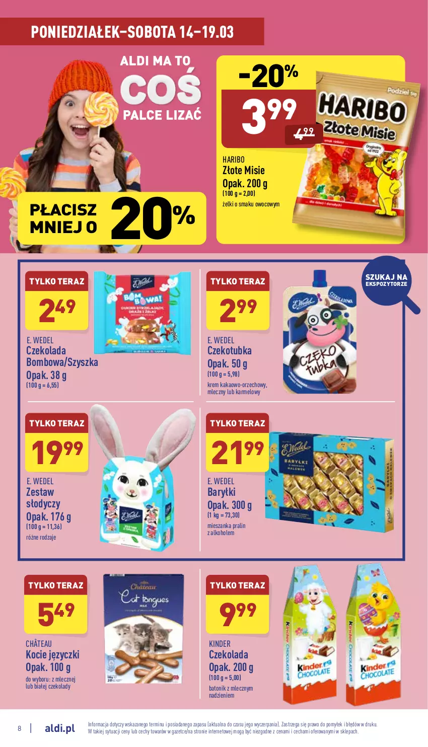 Gazetka promocyjna Aldi - Pełny katalog - ważna 14.03 do 19.03.2022 - strona 8 - produkty: Alkohole, Baryłki, Baton, Czekolada, E. Wedel, Haribo, Kakao, Kinder, Koc, Tera, Tonik