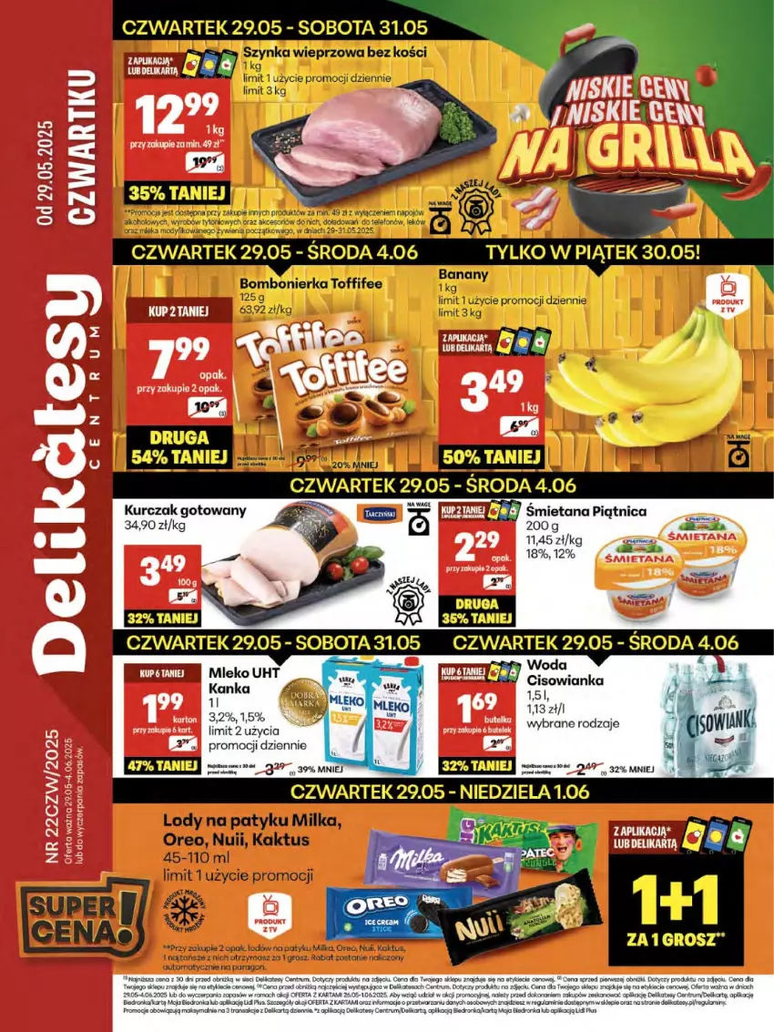 Gazetka promocyjna Delikatesy Centrum - Franczyza DC22 Czwartek - ważna 29.05 do 04.06.2025 - strona 1 - produkty: Cisowianka, Dron, Fa, Koc, Kurczak, Kurczak gotowany, Mleko, Piątnica, Rama, Rum, Tran