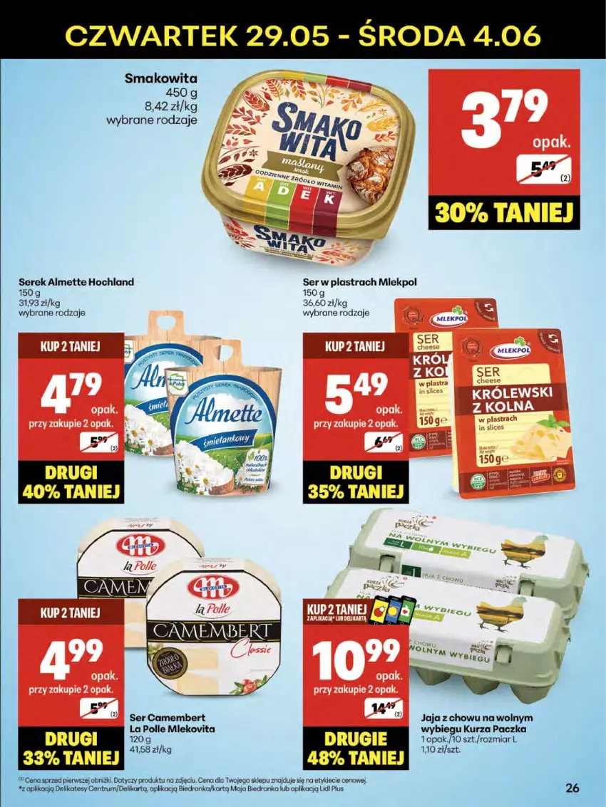 Gazetka promocyjna Delikatesy Centrum - Franczyza DC22 Czwartek - ważna 29.05 do 04.06.2025 - strona 26 - produkty: Almette, Camembert, Dron, Hochland, Jaja, Mleko, Rum, Ser, Serek, Smakowita, Top