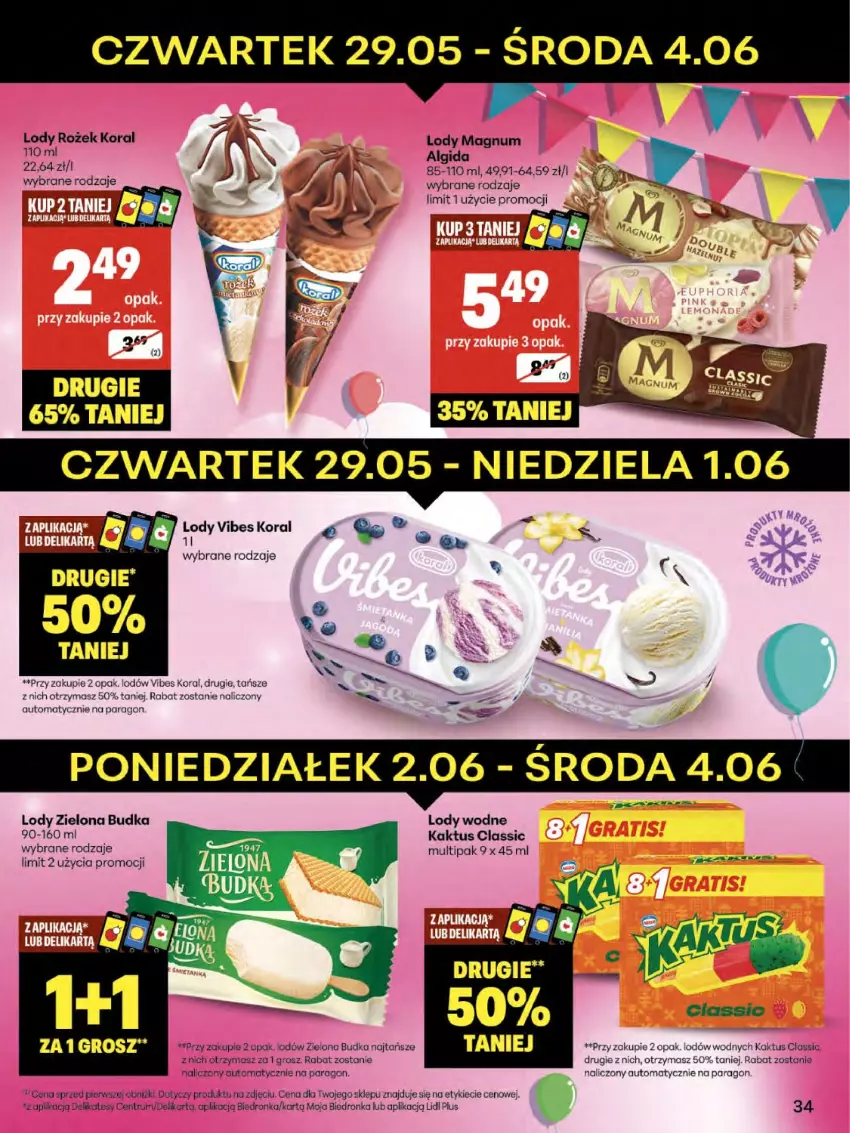 Gazetka promocyjna Delikatesy Centrum - Franczyza DC22 Czwartek - ważna 29.05 do 04.06.2025 - strona 34 - produkty: Algida, Dron, Kaktus, Koc, LG, Lody, Por, Zielona Budka