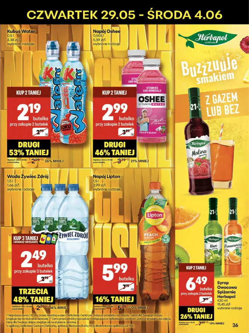Gazetka promocyjna Delikatesy Centrum - Franczyza DC22 Czwartek - ważna 29.05 do 04.06.2025 - strona 36 - produkty: Dron, Herbapol, Koc, Lipton, Napój, Rum, Sok, Woda