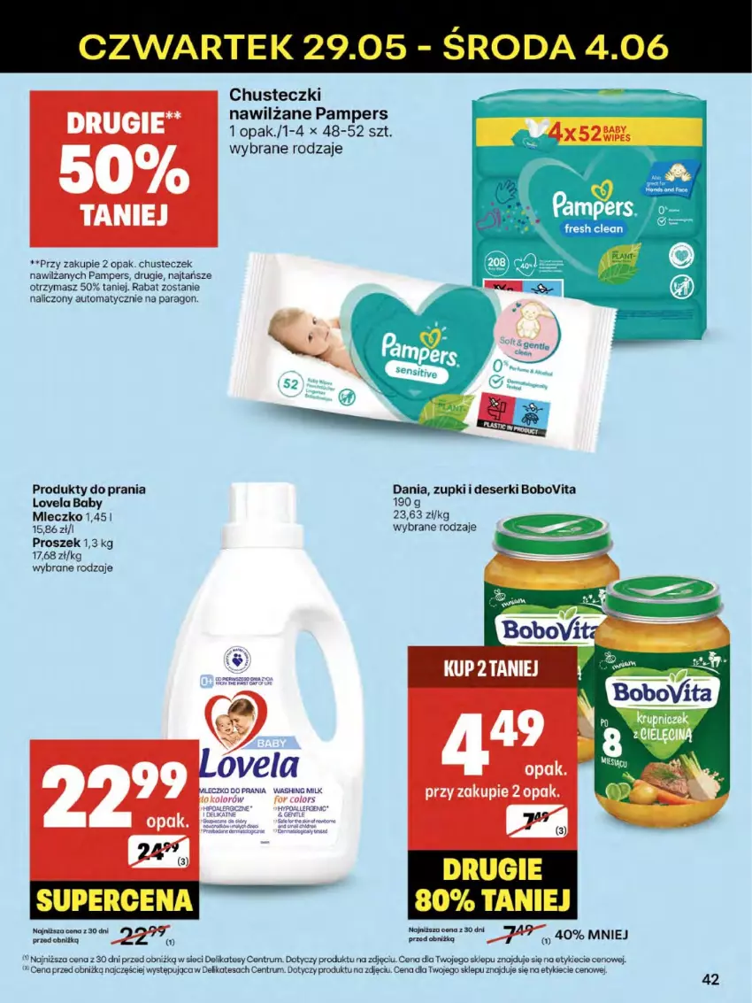 Gazetka promocyjna Delikatesy Centrum - Franczyza DC22 Czwartek - ważna 29.05 do 04.06.2025 - strona 42 - produkty: BoboVita, Chusteczki, Deser, Lovela, Mleczko, Pampers, Rum, Ser