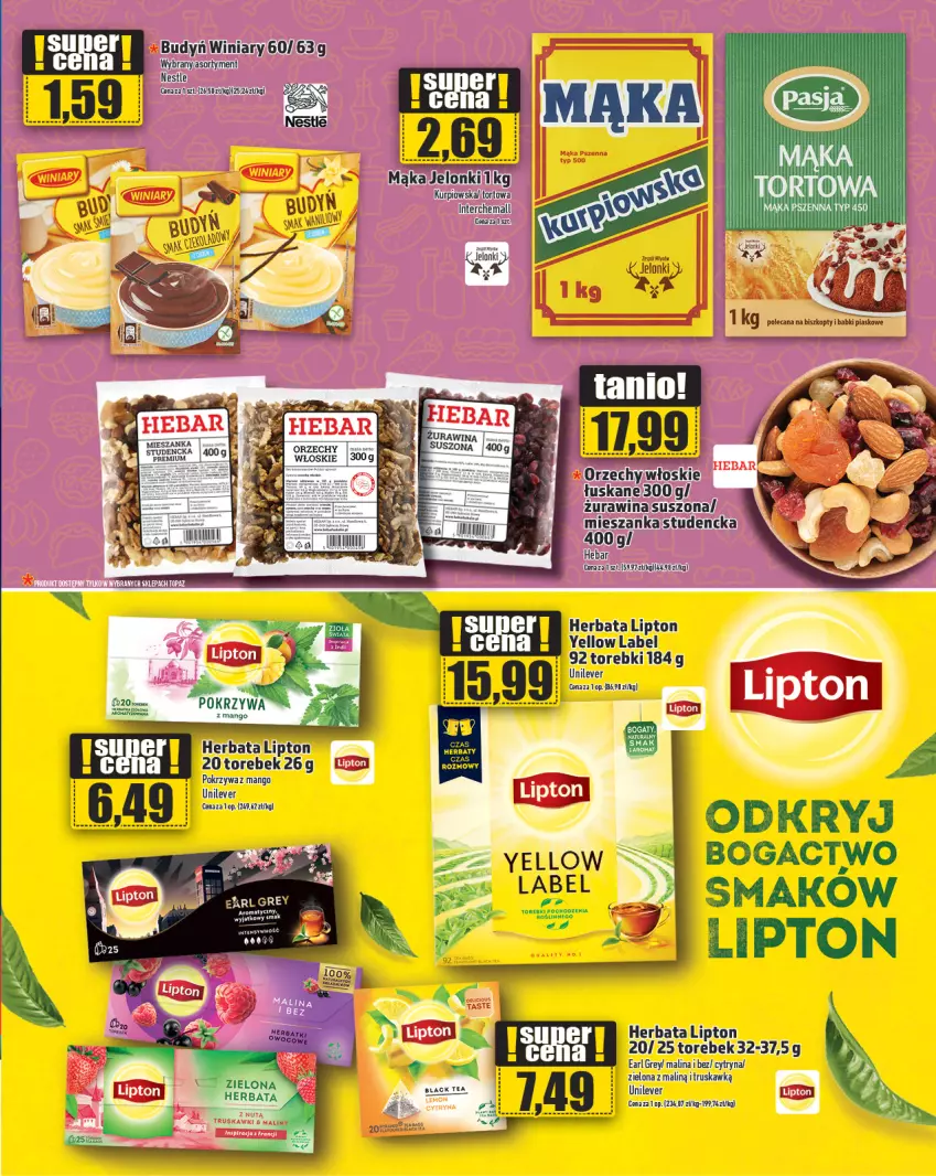 Gazetka promocyjna Topaz - Gazetka - ważna 14.09 do 20.09.2023 - strona 17 - produkty: Budyń, Herbata, LG, Lipton, Mąka, Mango, Mieszanka studencka, Winiary