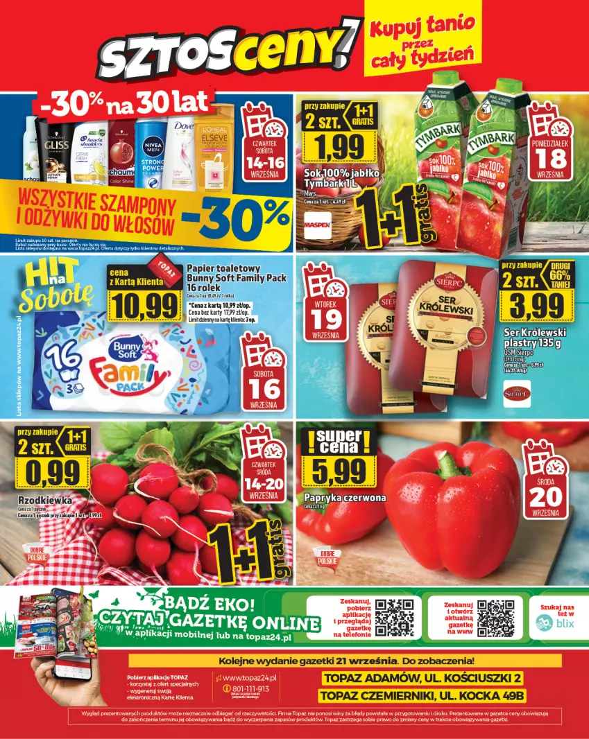 Gazetka promocyjna Topaz - Gazetka - ważna 14.09 do 20.09.2023 - strona 26 - produkty: Elseve, Fa, Koc, Królewski, Olej, Papier, Ser, Top