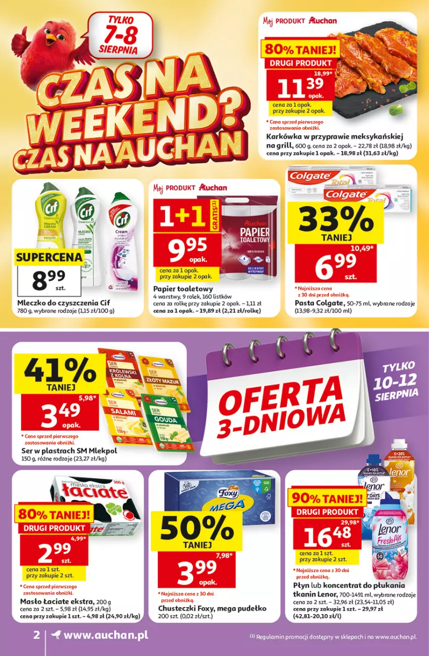 Gazetka promocyjna Auchan - Gazetka 30 Lat Supermarket Auchan - ważna 06.08 do 12.08.2026 - strona 2 - produkty: Chusteczki, Cif, Colgate, Foxy, Gra, Grill, Lenor, LG, Masło, Mleczko, Papier, Papier toaletowy, Pudełko, Ser
