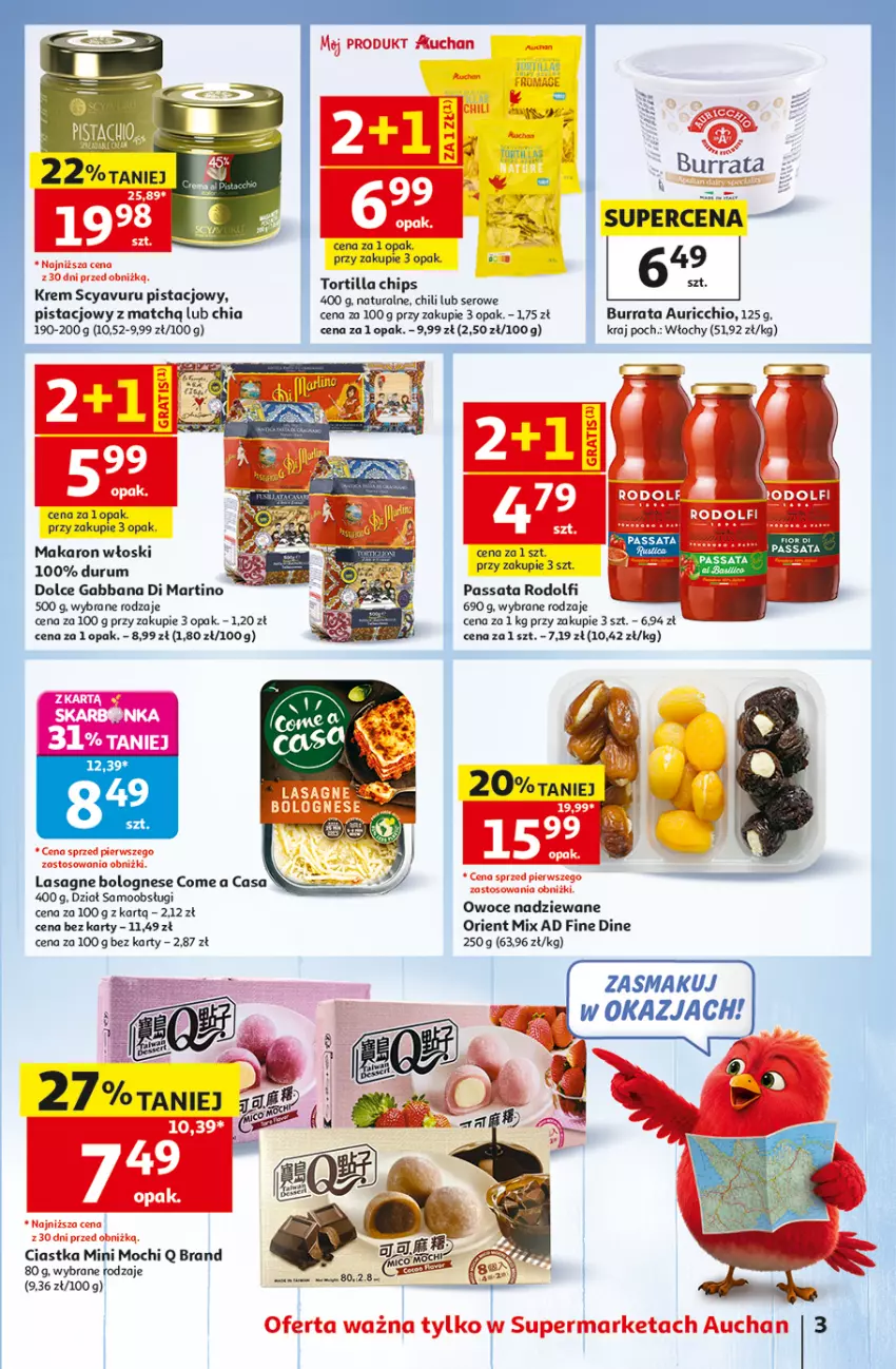 Gazetka promocyjna Auchan - Gazetka 30 Lat Supermarket Auchan - ważna 06.08 do 12.08.2026 - strona 3 - produkty: Burrata, Chia, Ciastka, Lasagne, Lasagne bolognese, Makaron, Odol, Owoce, Rum, Ser, Tortilla, Tortilla Chips