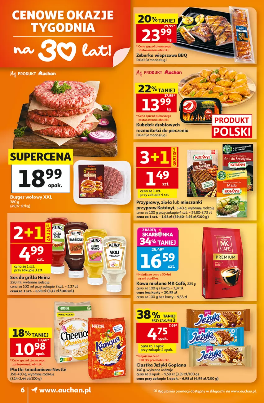 Gazetka promocyjna Auchan - Gazetka 30 Lat Supermarket Auchan - ważna 06.08 do 12.08.2026 - strona 6 - produkty: Ciastka, Danio, Goplana, Grill, Heinz, Jeżyki, Kawa, Kawa mielona, LANA, Piec, Przyprawy, Sos
