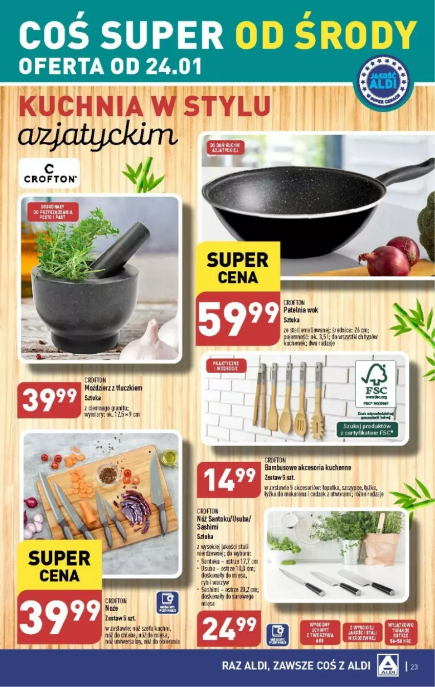 Gazetka promocyjna Aldi - ważna 22.01 do 28.01.2024 - strona 16 - produkty: AEG, Cedzak, Chleb, Fa, Makaron, Noż, Nóż do chleba, Nóż szefa kuchni, Nóż uniwersalny, Patelnia, Sok