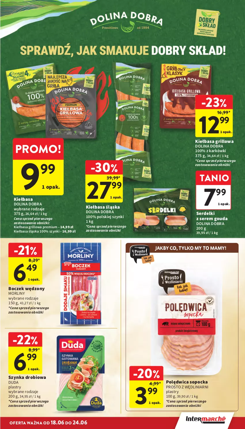 Gazetka promocyjna Intermarche - Gazetka Intermarche - ważna 18.06 do 24.06.2026 - strona 15 - produkty: Boczek, Duda, Gouda, Grill, Kiełbasa, Kiełbasa śląska, Morliny, Polędwica, Ser, Serdelki, Szynka