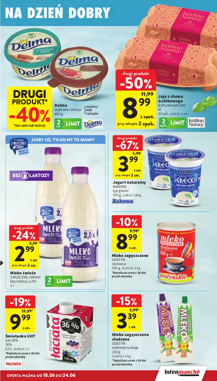 Gazetka promocyjna Intermarche - Gazetka Intermarche - ważna 18.06 do 24.06.2026 - strona 19 - produkty: Bakoma, Delma, Jaja, Jogurt, Jogurt naturalny, Kotlin, Mleko, Mleko zagęszczone