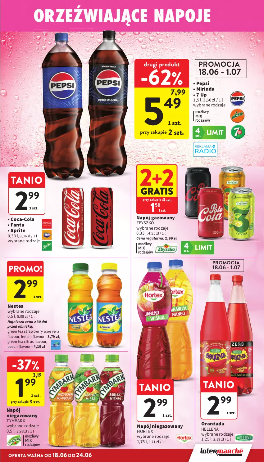 Gazetka promocyjna Intermarche - Gazetka Intermarche - ważna 18.06 do 24.06.2026 - strona 31 - produkty: Aloe vera, Coca-Cola, Fa, Fanta, Gra, Hellena, Hortex, Mirinda, Napój, Napój gazowany, Napój niegazowany, Nestea, Oranżada, Pepsi, Sprite, Tymbark